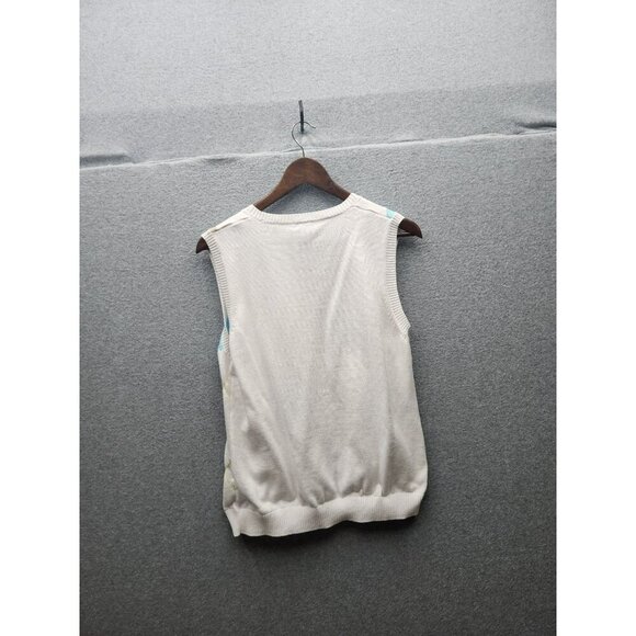 Argyle Pattern Sleeveless Sweater Vest V-Neck 100% Cotton Blue/Beige/Ivory Color - Picture 4 of 4